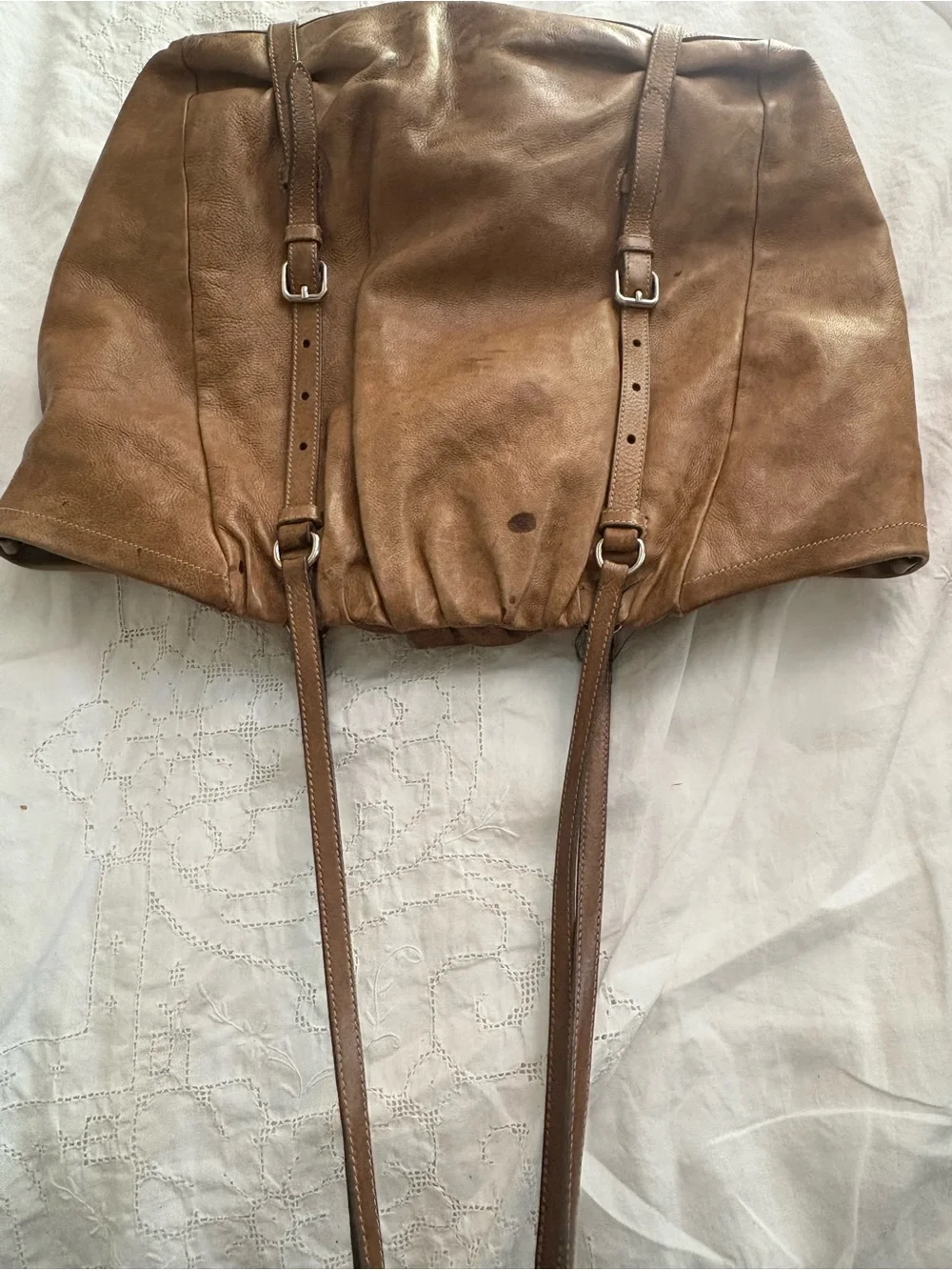 Prada Brown Napa New Leather Hobo Tote USED Condition! See photos